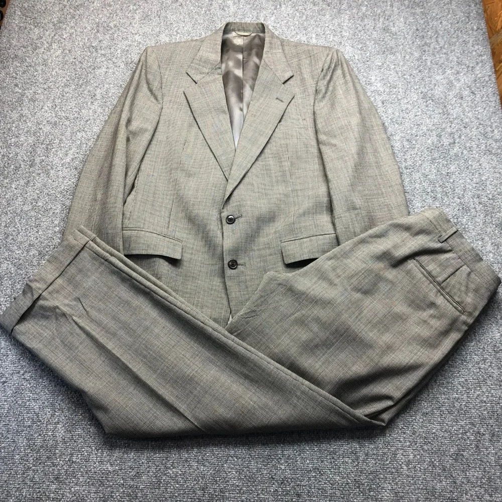 Christian Dior Monsieur Grey Micro Check Suit 42R 36x29 Pleated Cuff Vintage